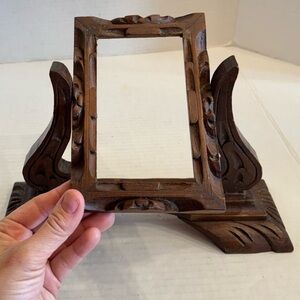 Antique Carved Wood Vanity Dresser Swivel Mirror Picture Frame Only Hand Made